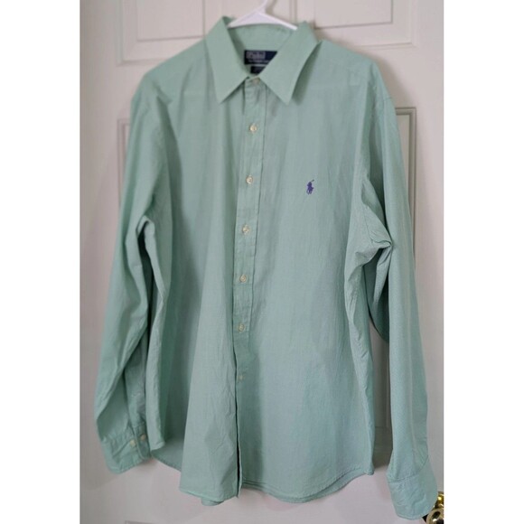 POLO Ralph Lauren Shirt Mens 17.5 Cotton Button Up L/S Green Plaid Classic Fit - Picture 1 of 8